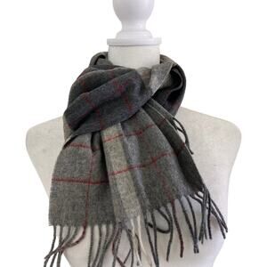 Dan Loper Beverly Hills Paid Scarf Cashmere/Wool Grey Red Germany Tassel Hem